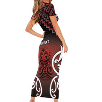 Personalised Aotearoa Mana Motuhake Short Sleeve Bodycon Dress Poutama With Maori Pattern - Polynesian Pride