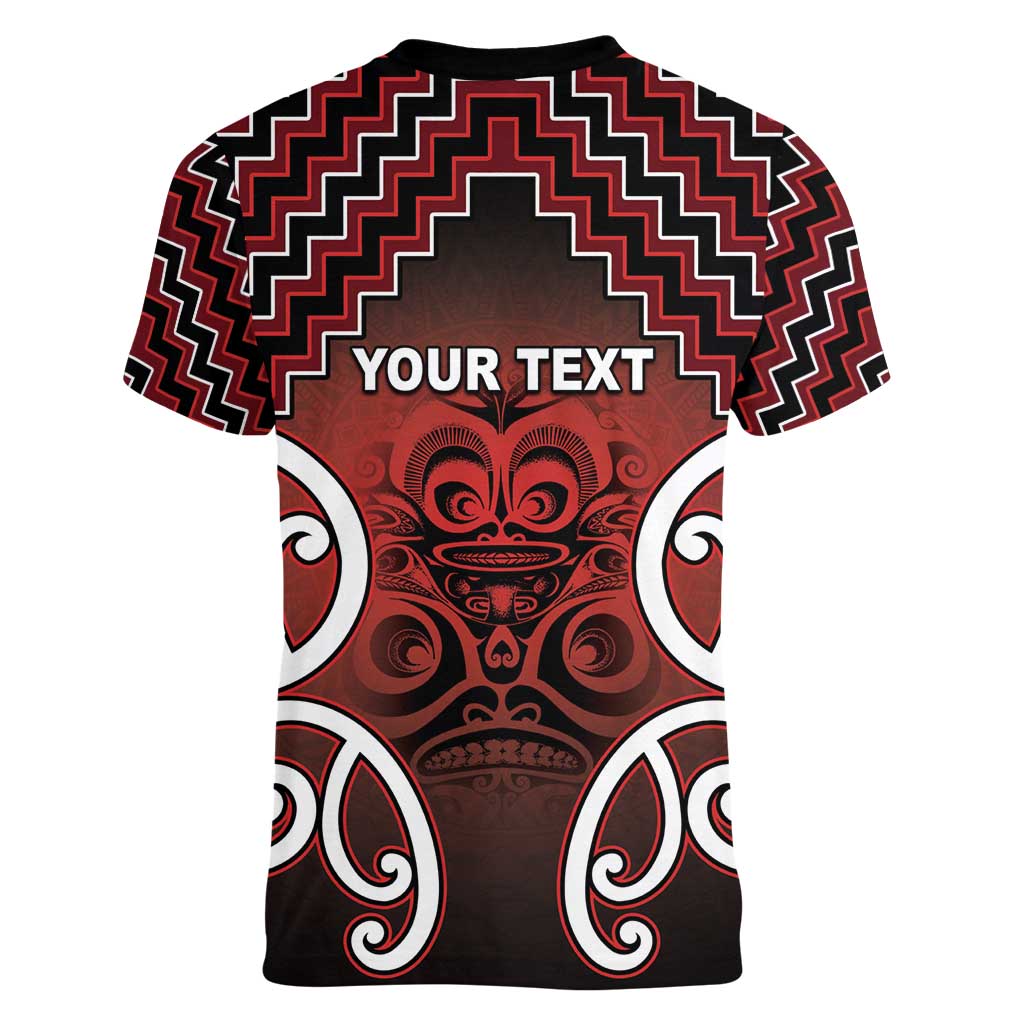 Personalised Aotearoa Mana Motuhake Women V-Neck T-Shirt Poutama With Maori Pattern - Polynesian Pride