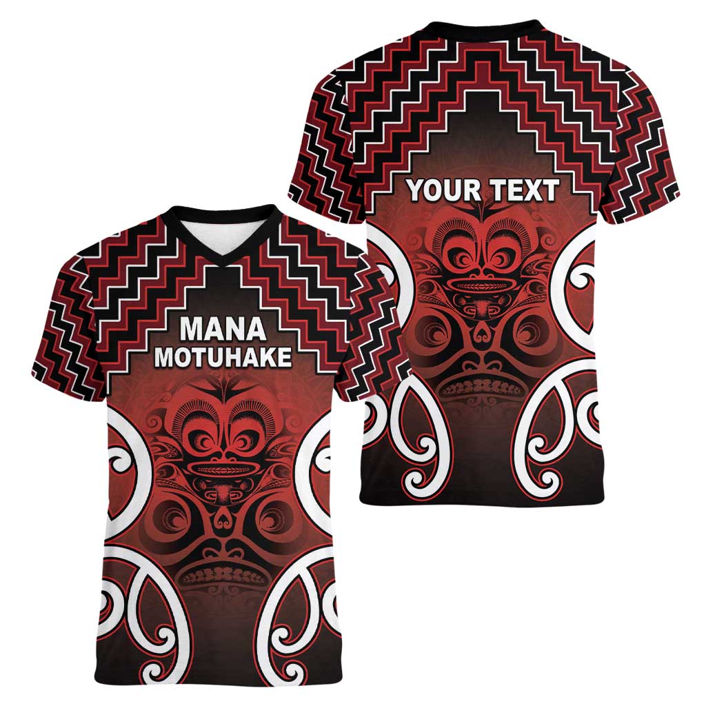 Personalised Aotearoa Mana Motuhake Women V-Neck T-Shirt Poutama With Maori Pattern - Polynesian Pride