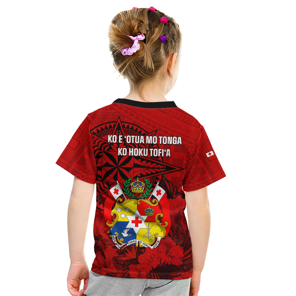 Tonga King Tupou I Day Kid T Shirt Tropical Flowers With Ngatu Pattern LT05 - Polynesian Pride