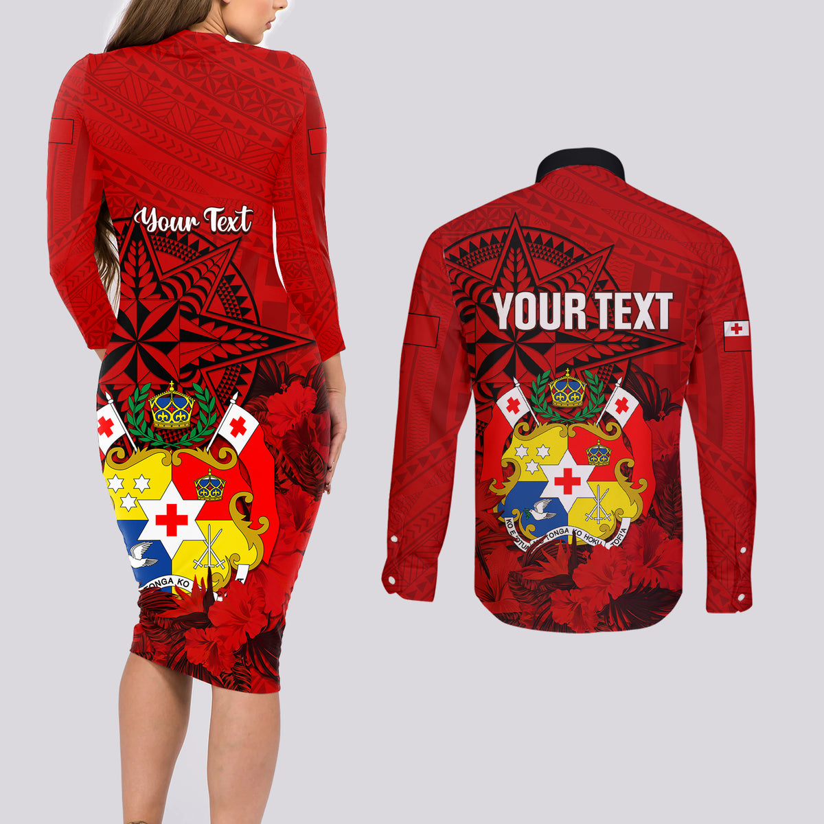 personalized-tonga-king-tupou-i-day-couples-matching-long-sleeve-bodycon-dress-and-long-sleeve-button-shirts-tropical-flowers-with-ngatu-pattern
