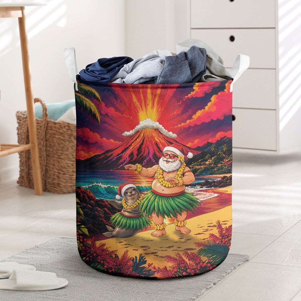 Hawaii Volcano Christmas Laundry Basket Hula Santa And Monk Seal LT05 Multicolor - Polynesian Pride