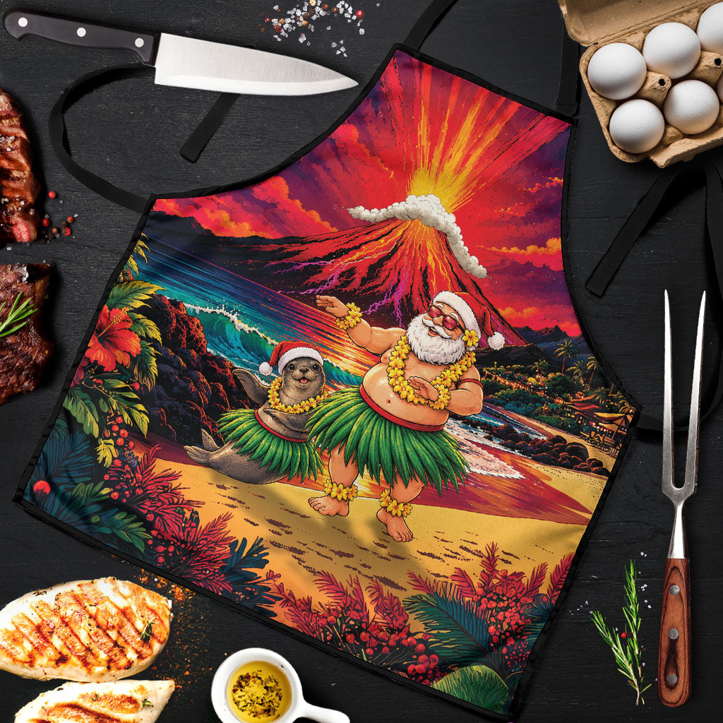 Hawaii Volcano Christmas Apron Hula Santa And Monk Seal LT05 Multicolor - Polynesian Pride
