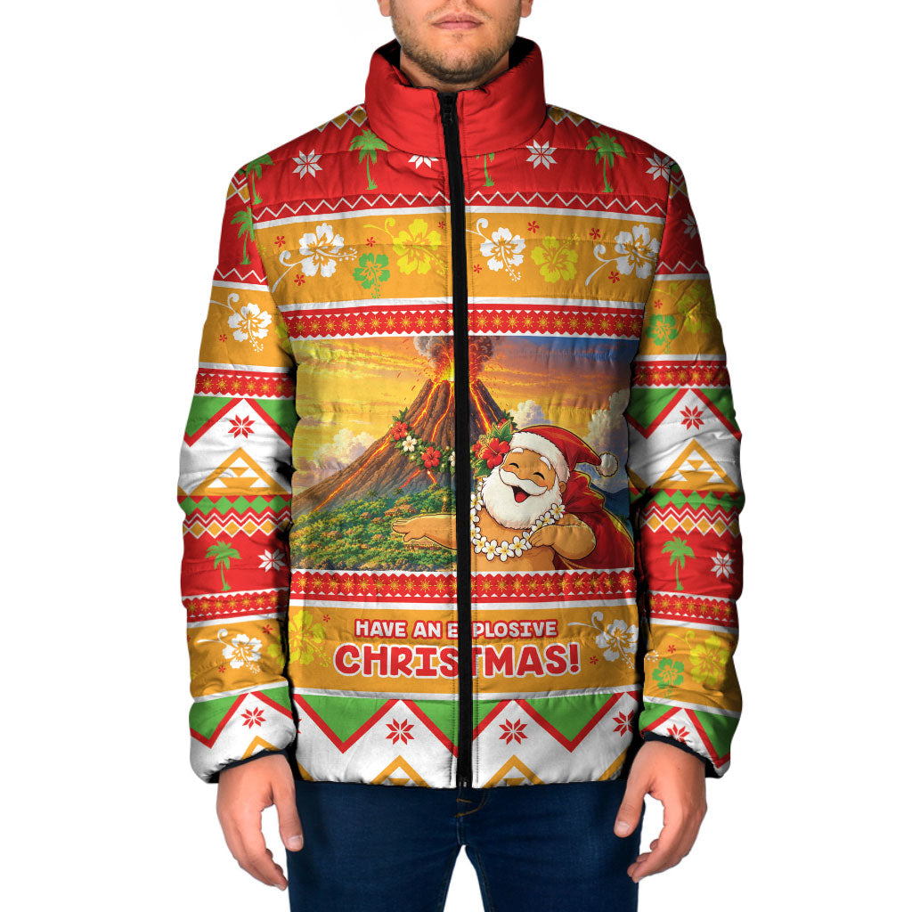 Hawaii Volcano Christmas Padded Jacket Have An Explosive Christmas LT05 Men Red - Polynesian Pride