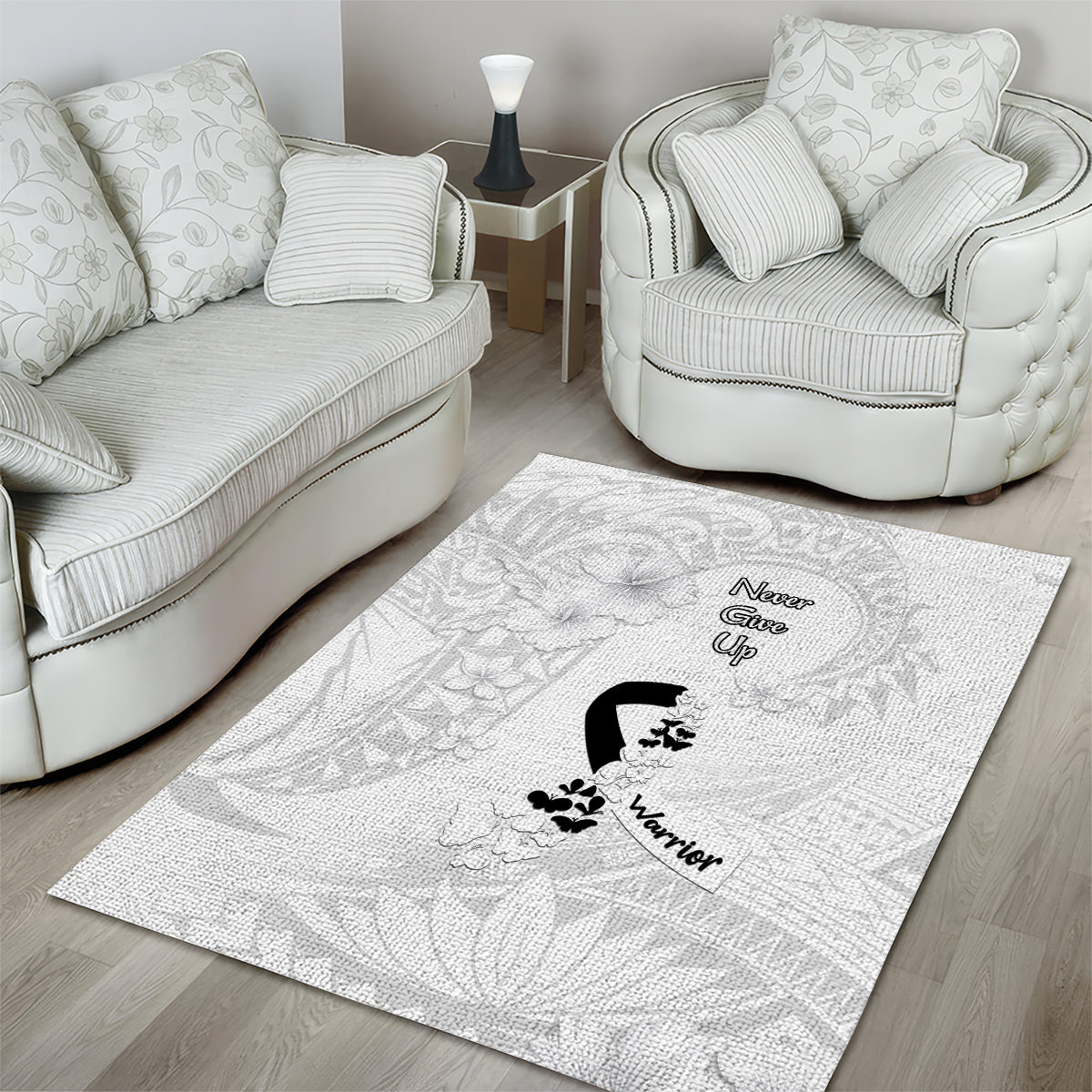 Lung Cancer Awareness Area Rug Never Give Up Polynesian Style LT05 - Polynesian Pride