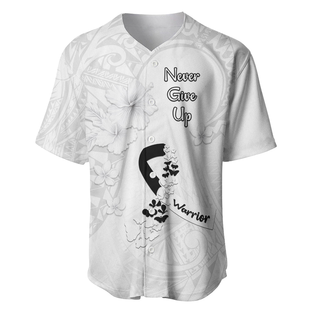 Lung Cancer Awareness Baseball Jersey Never Give Up Polynesian Style LT05 White - Polynesian Pride
