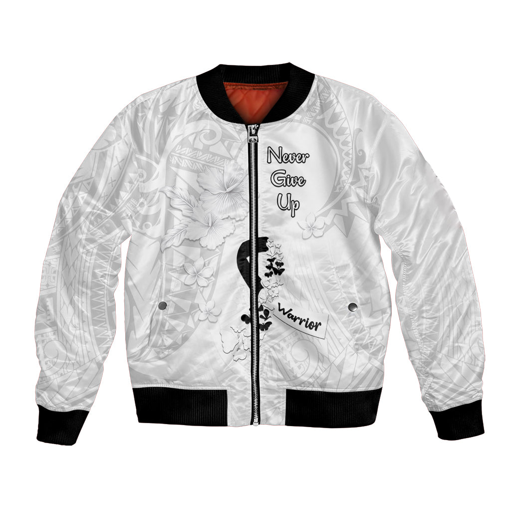 Lung Cancer Awareness Bomber Jacket Never Give Up Polynesian Style LT05 Unisex White - Polynesian Pride