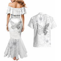 Lung Cancer Awareness Couples Matching Mermaid Dress and Hawaiian Shirt Never Give Up Polynesian Style LT05 - Polynesian Pride