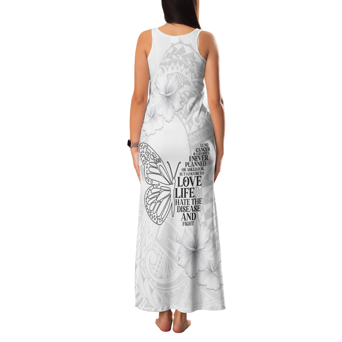 Lung Cancer Awareness Family Matching Tank Maxi Dress and Hawaiian Shirt Never Give Up Polynesian Style LT05 - Polynesian Pride