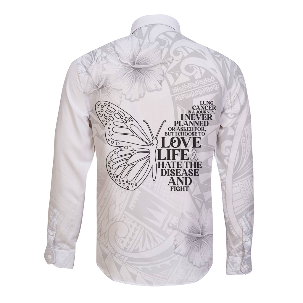 Lung Cancer Awareness Long Sleeve Button Shirt Never Give Up Polynesian Style LT05 - Polynesian Pride