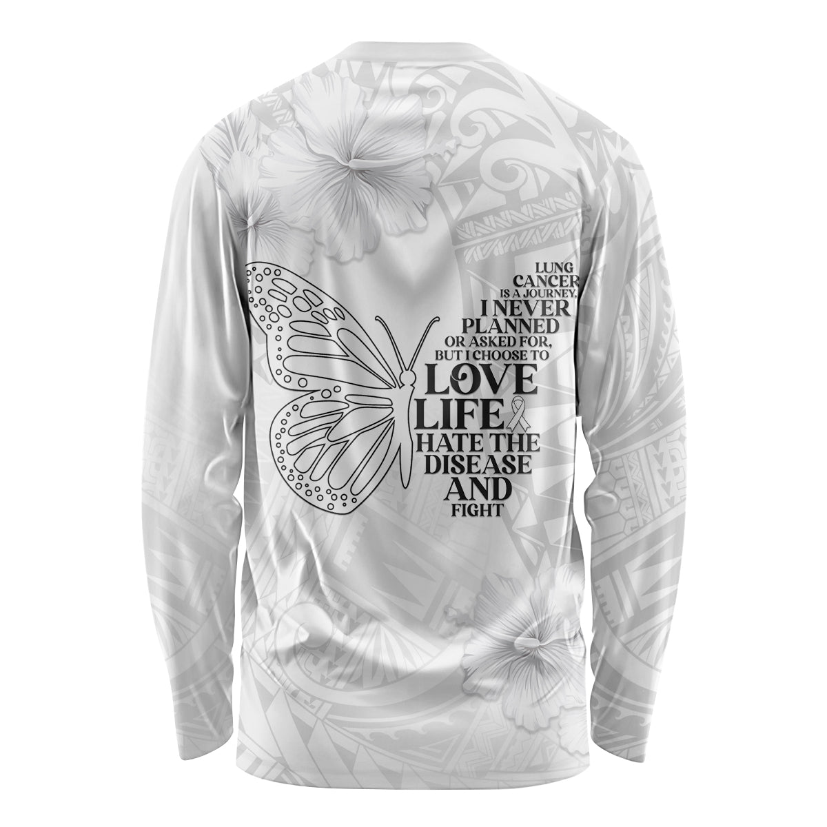 Lung Cancer Awareness Long Sleeve Shirt Never Give Up Polynesian Style LT05 - Polynesian Pride