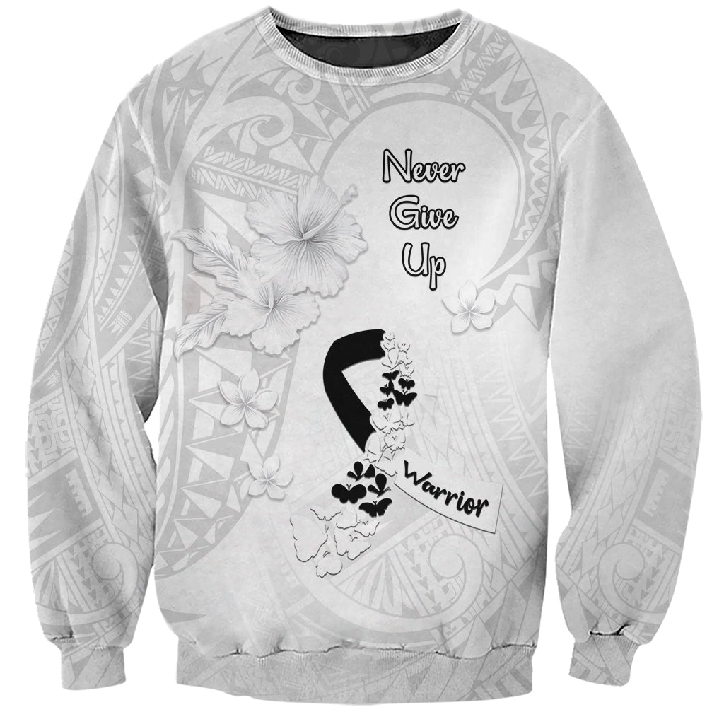 Lung Cancer Awareness Sweatshirt Never Give Up Polynesian Style LT05 Unisex White - Polynesian Pride
