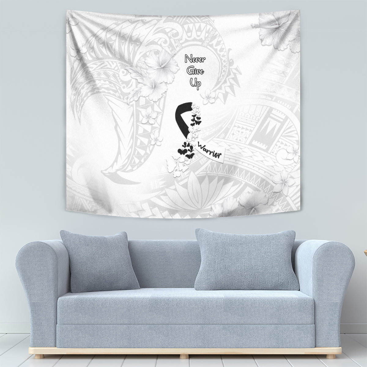 Lung Cancer Awareness Tapestry Never Give Up Polynesian Style LT05 - Polynesian Pride