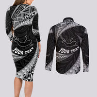 Personalised New Zealand Bungy Jumping Couples Matching Long Sleeve Bodycon Dress and Long Sleeve Button Shirt Maori Pattern LT05 - Polynesian Pride