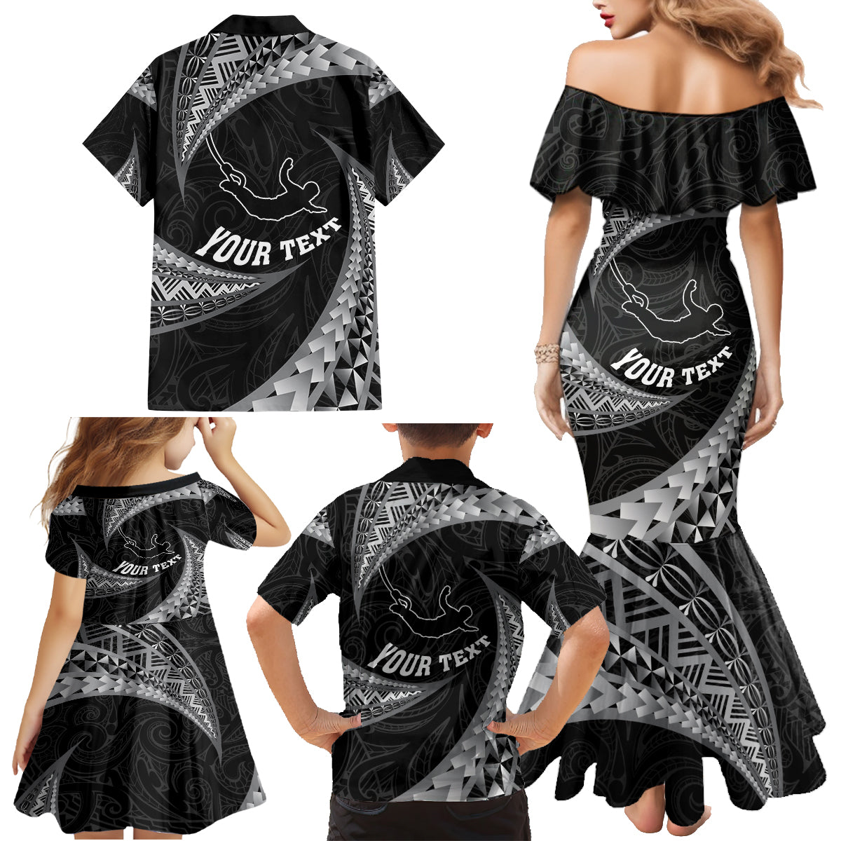 Personalised New Zealand Bungy Jumping Family Matching Mermaid Dress and Hawaiian Shirt Maori Pattern LT05 - Polynesian Pride