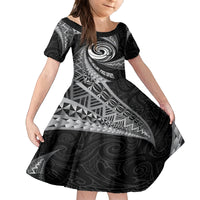 Personalised New Zealand Bungy Jumping Family Matching Off Shoulder Maxi Dress and Hawaiian Shirt Maori Pattern LT05 Daughter's Dress Black - Polynesian Pride