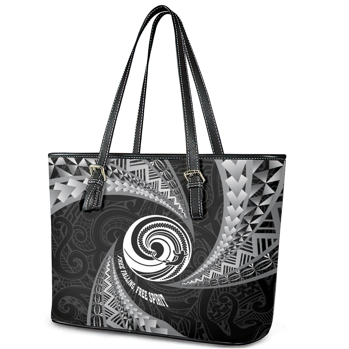 New Zealand Bungy Jumping Leather Tote Bag Maori Pattern LT05 - Polynesian Pride