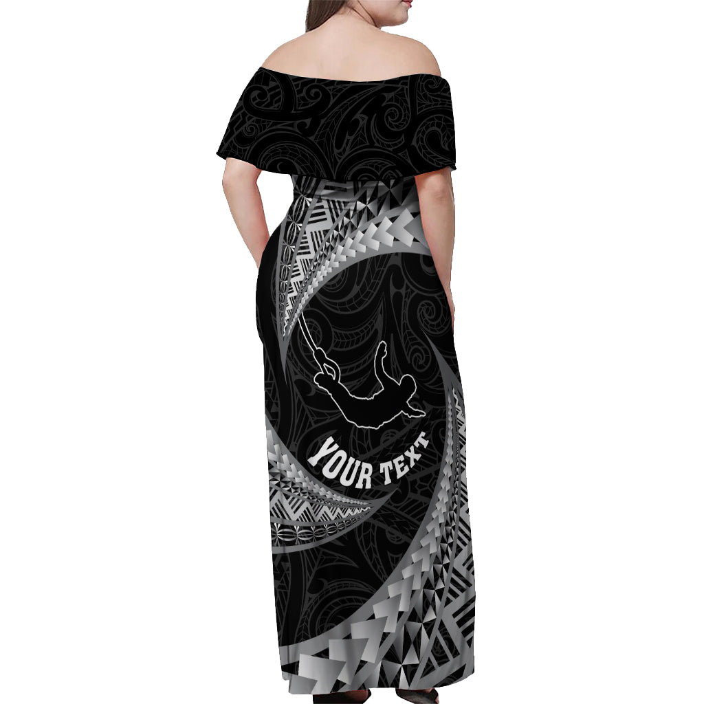 Personalised New Zealand Bungy Jumping Off Shoulder Maxi Dress Maori Pattern LT05 - Polynesian Pride