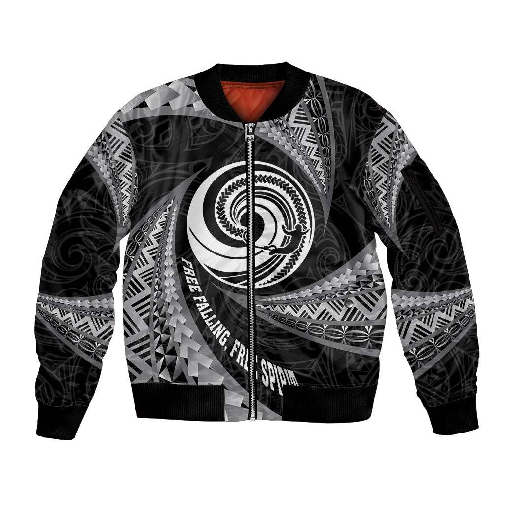 Personalised New Zealand Bungy Jumping Sleeve Zip Bomber Jacket Maori Pattern LT05 Unisex Black - Polynesian Pride