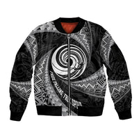 Personalised New Zealand Bungy Jumping Sleeve Zip Bomber Jacket Maori Pattern LT05 Unisex Black - Polynesian Pride