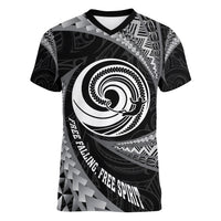 Personalised New Zealand Bungy Jumping Women V Neck T Shirt Maori Pattern LT05 Female Black - Polynesian Pride