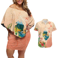 Hawaii Kauai Na Pali Coast Landscape Couples Matching Off Shoulder Short Dress and Hawaiian Shirt