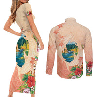 Hawaii Kauai Na Pali Coast Landscape Couples Matching Short Sleeve Bodycon Dress and Long Sleeve Button Shirt