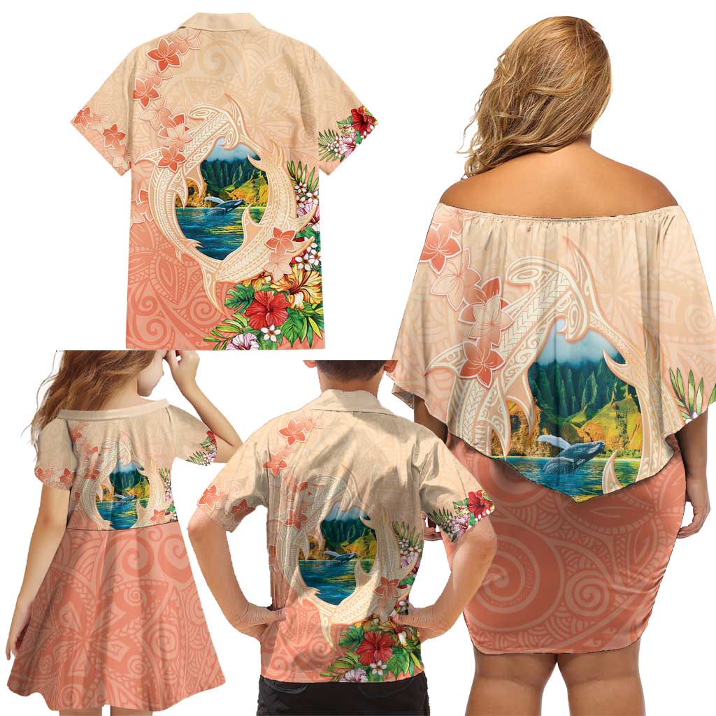 Hawaii Kauai Na Pali Coast Landscape Family Matching Off Shoulder Short Dress and Hawaiian Shirt