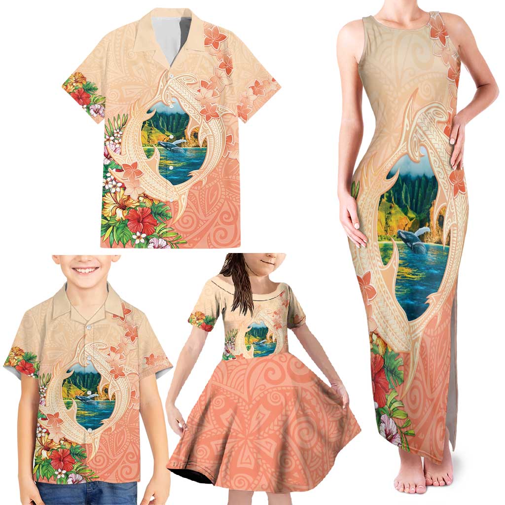 Hawaii Kauai Na Pali Coast Landscape Family Matching Tank Maxi Dress and Hawaiian Shirt