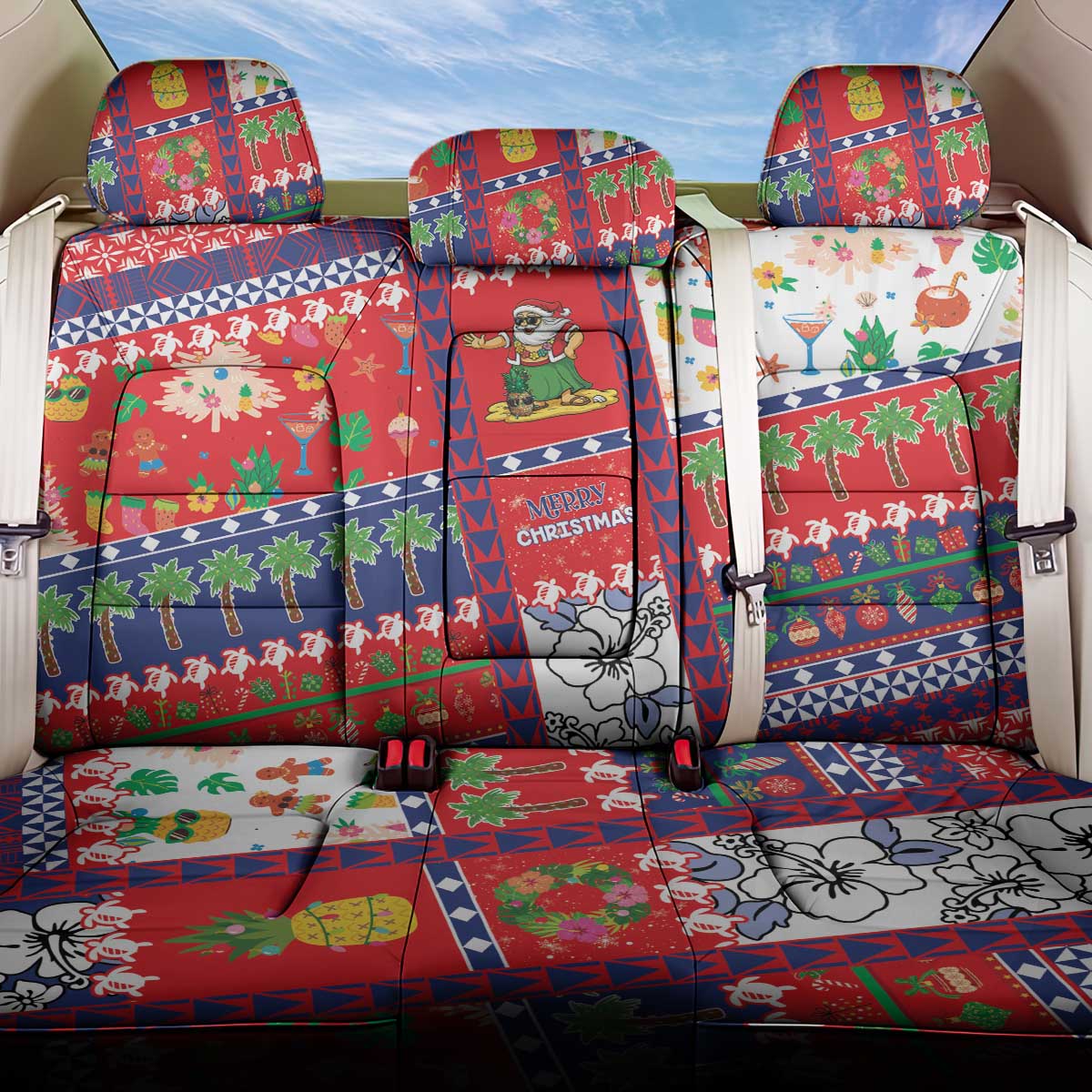 Wallis And Futuna Christmas Back Car Seat Cover Festive Beach Vibes - Polynesian Pride