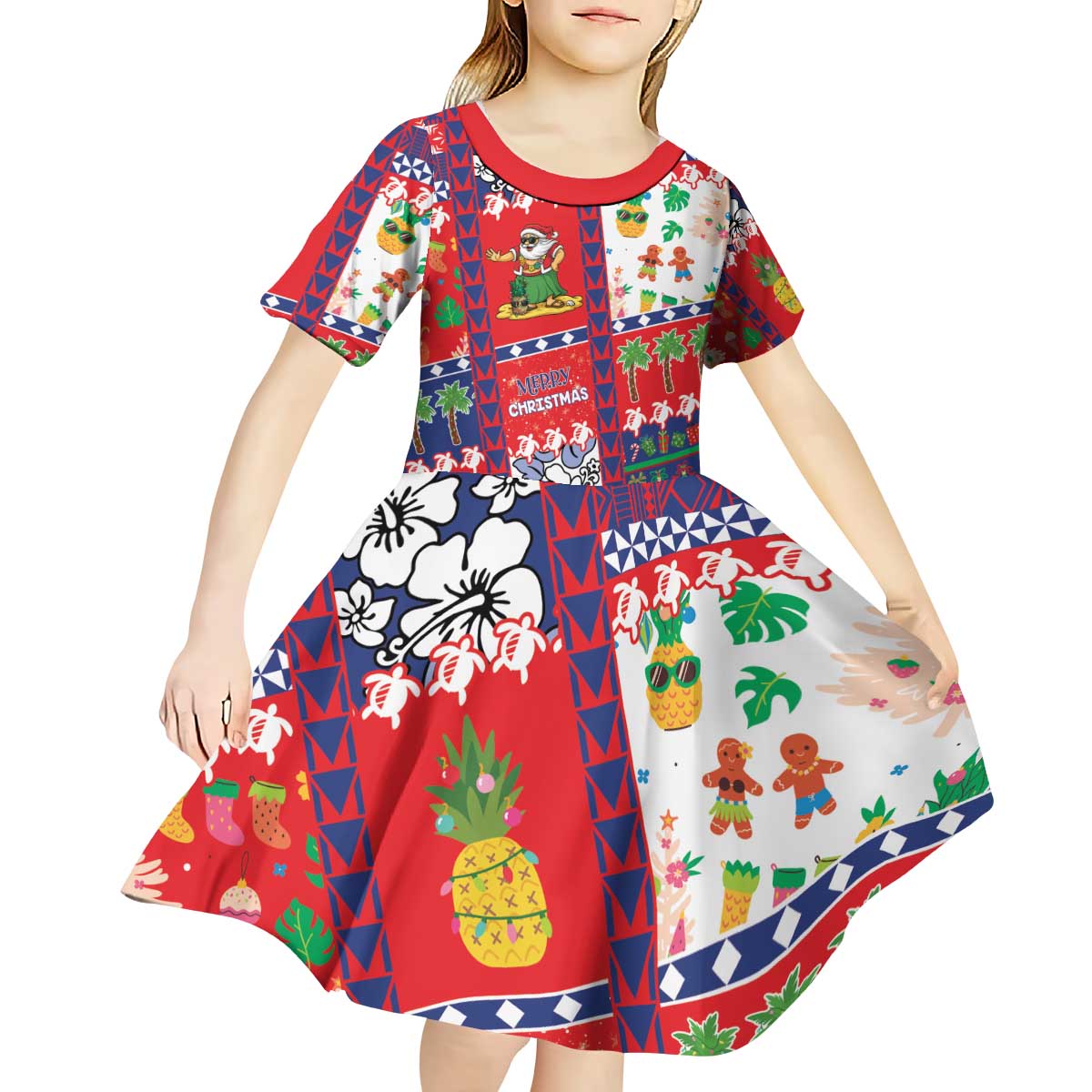 Wallis And Futuna Christmas Kid Short Sleeve Dress Festive Beach Vibes - Polynesian Pride