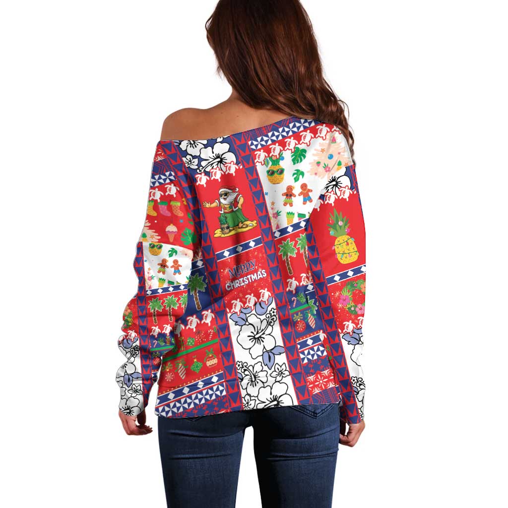 Wallis And Futuna Christmas Off Shoulder Sweater Festive Beach Vibes - Polynesian Pride