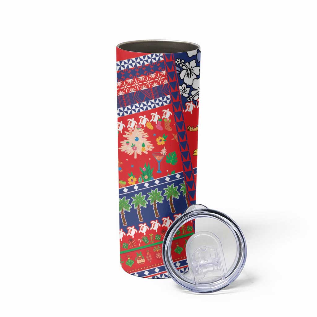 Wallis And Futuna Christmas Skinny Tumbler Festive Beach Vibes - Polynesian Pride