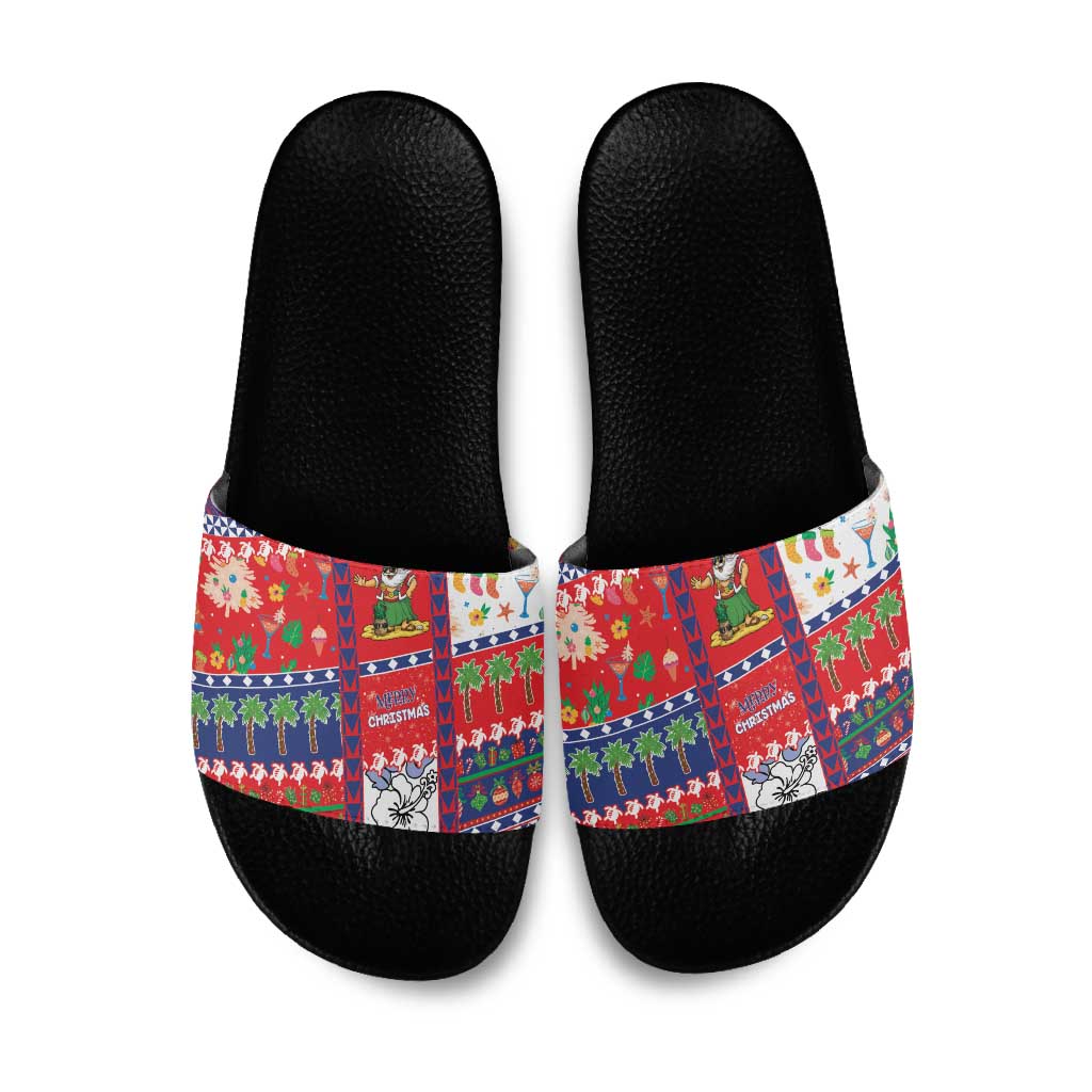 Wallis And Futuna Christmas Slide Sandals Festive Beach Vibes - Polynesian Pride
