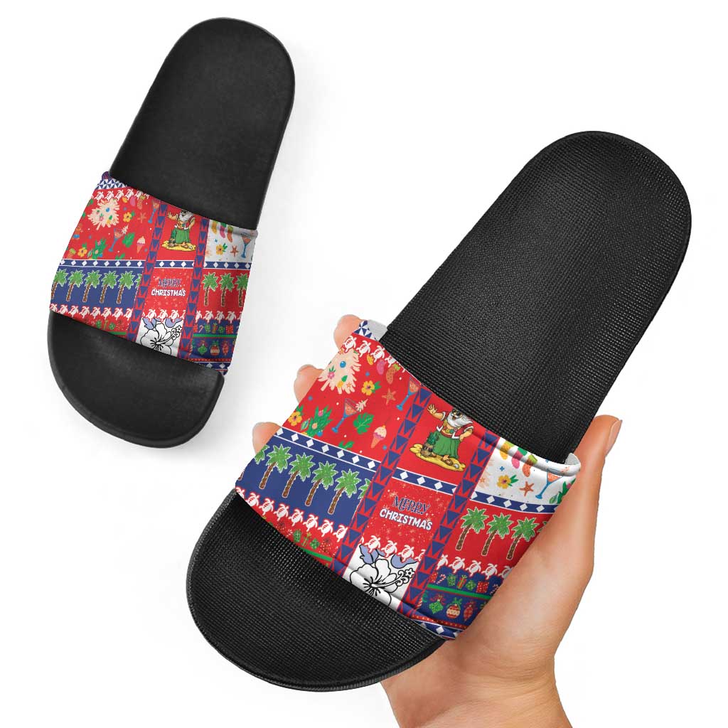 Wallis And Futuna Christmas Slide Sandals Festive Beach Vibes - Polynesian Pride