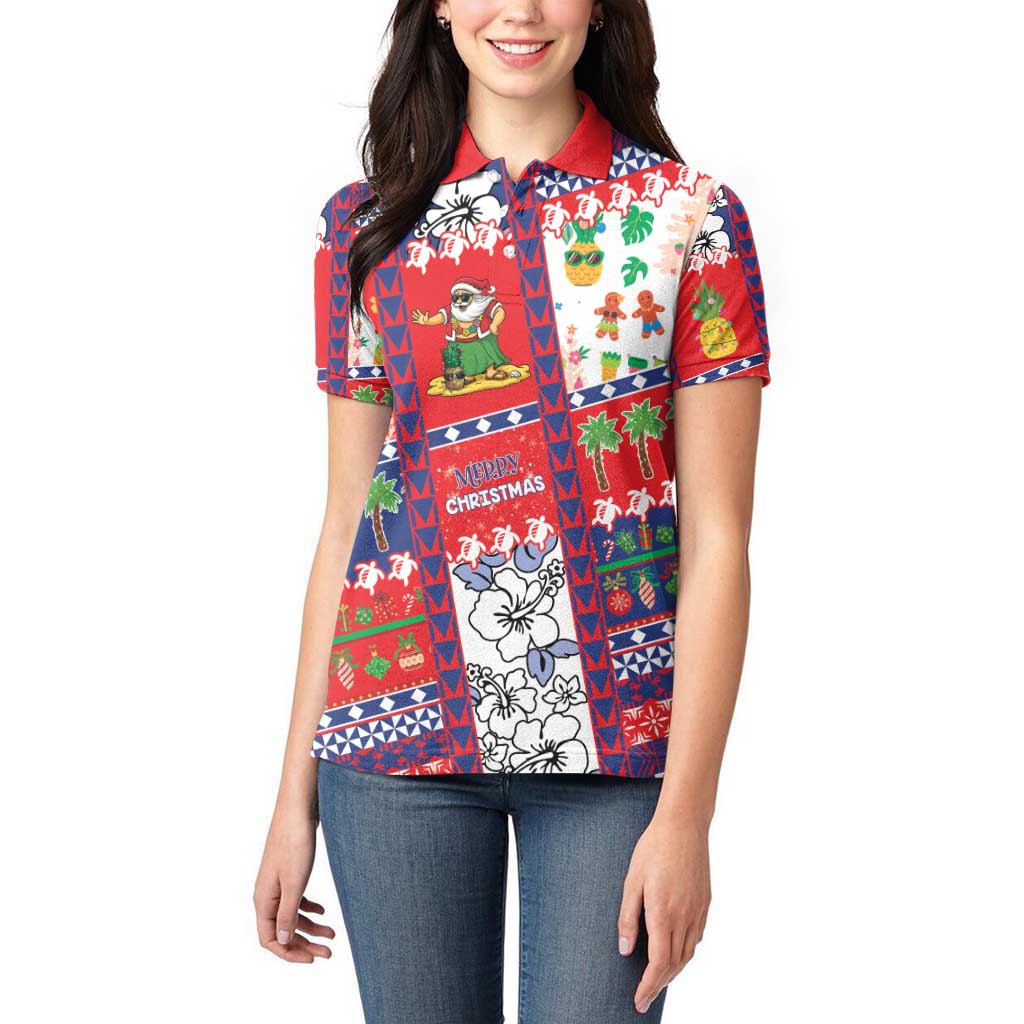 Wallis And Futuna Christmas Women Polo Shirt Festive Beach Vibes - Polynesian Pride