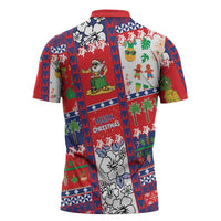 Wallis And Futuna Christmas Zipper Polo Shirt Festive Beach Vibes - Polynesian Pride