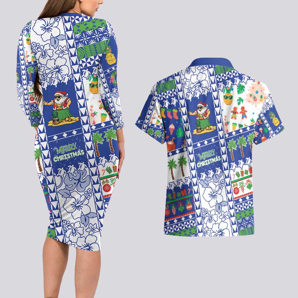 Northern Mariana Islands Christmas Couples Matching Long Sleeve Bodycon Dress and Hawaiian Shirt Festive Beach Vibes - Polynesian Pride