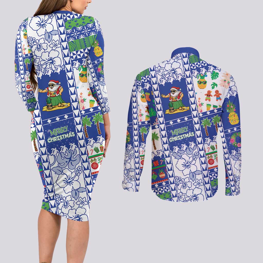 Northern Mariana Islands Christmas Couples Matching Long Sleeve Bodycon Dress and Long Sleeve Button Shirt Festive Beach Vibes - Polynesian Pride