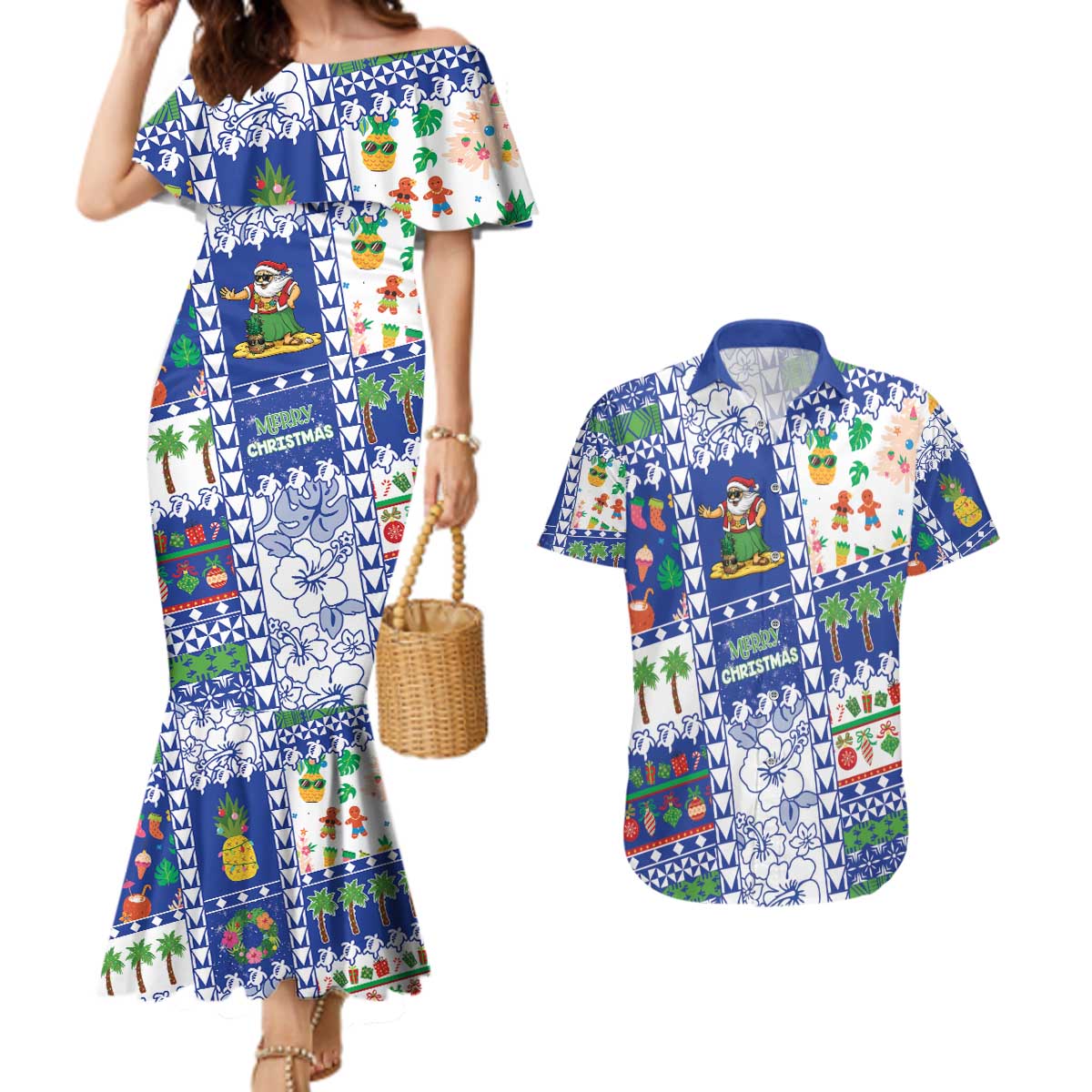 Northern Mariana Islands Christmas Couples Matching Mermaid Dress and Hawaiian Shirt Festive Beach Vibes - Polynesian Pride