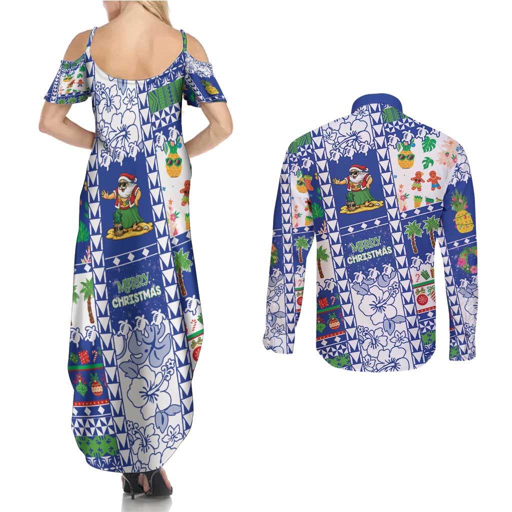 Northern Mariana Islands Christmas Couples Matching Summer Maxi Dress and Long Sleeve Button Shirt Festive Beach Vibes - Polynesian Pride