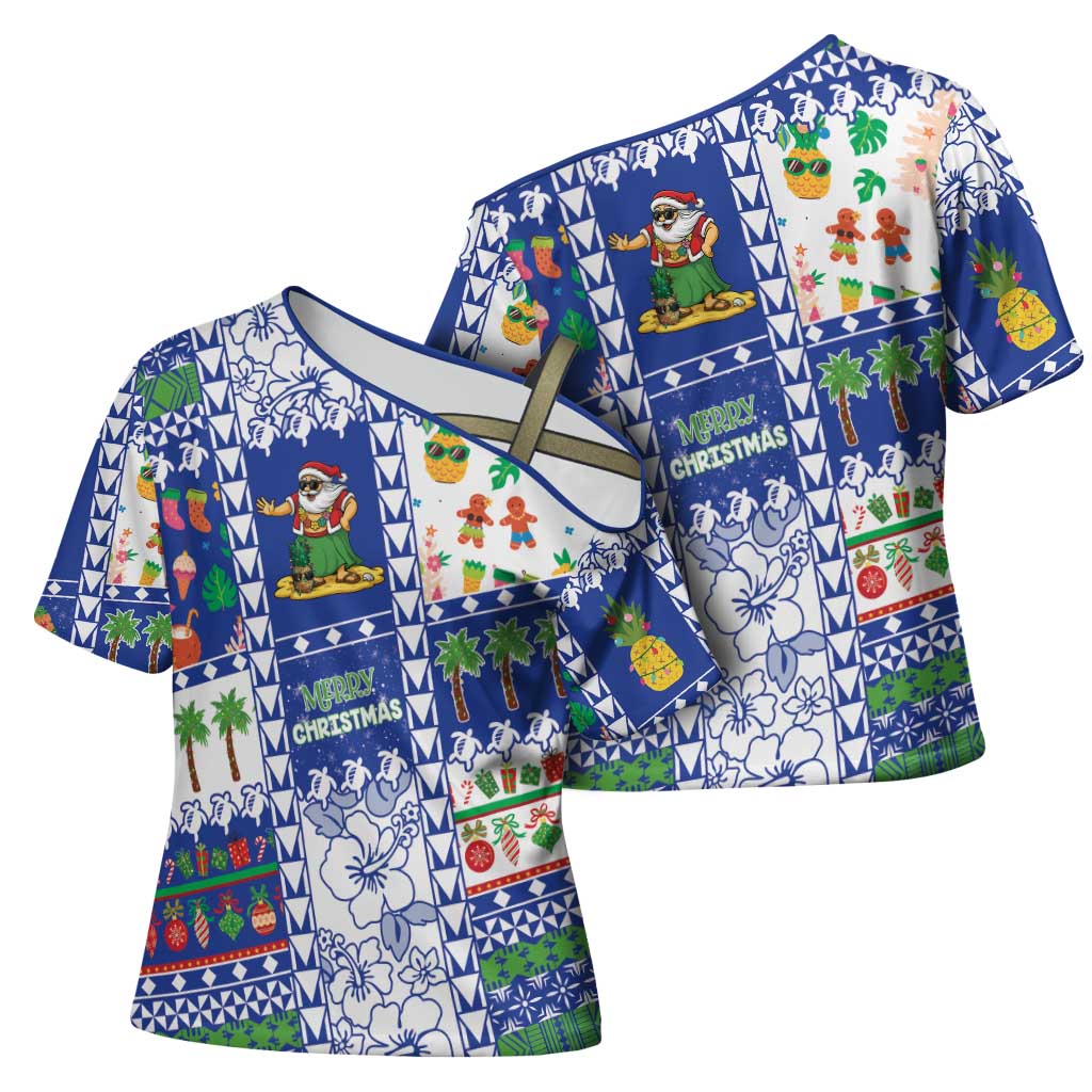 Northern Mariana Islands Christmas Cross Shoulder Shirt Festive Beach Vibes - Polynesian Pride