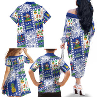 Northern Mariana Islands Christmas Family Matching Off The Shoulder Long Sleeve Dress and Hawaiian Shirt Festive Beach Vibes - Polynesian Pride