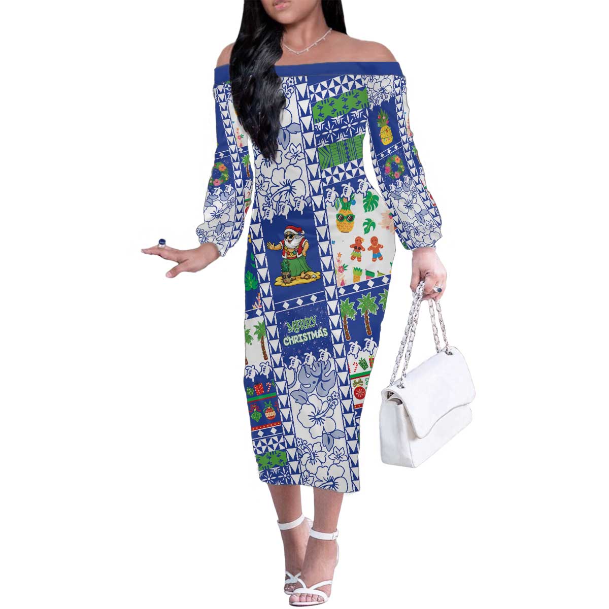 Northern Mariana Islands Christmas Family Matching Off The Shoulder Long Sleeve Dress and Hawaiian Shirt Festive Beach Vibes - Polynesian Pride