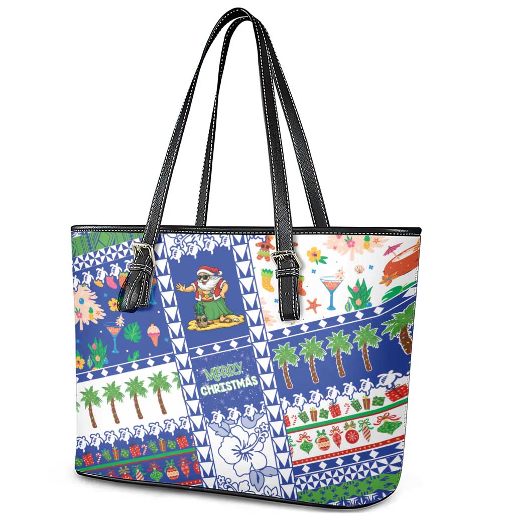Northern Mariana Islands Christmas Leather Tote Bag Festive Beach Vibes - Polynesian Pride