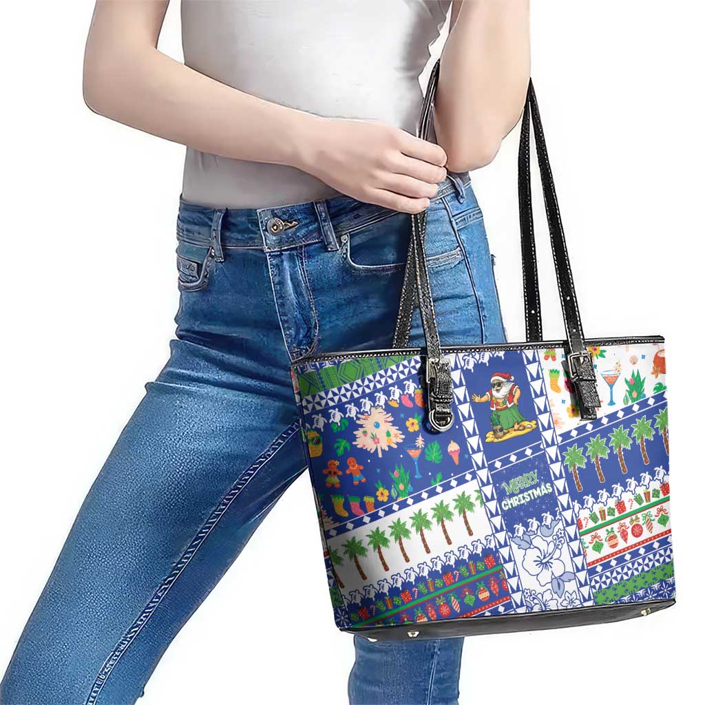 Northern Mariana Islands Christmas Leather Tote Bag Festive Beach Vibes - Polynesian Pride