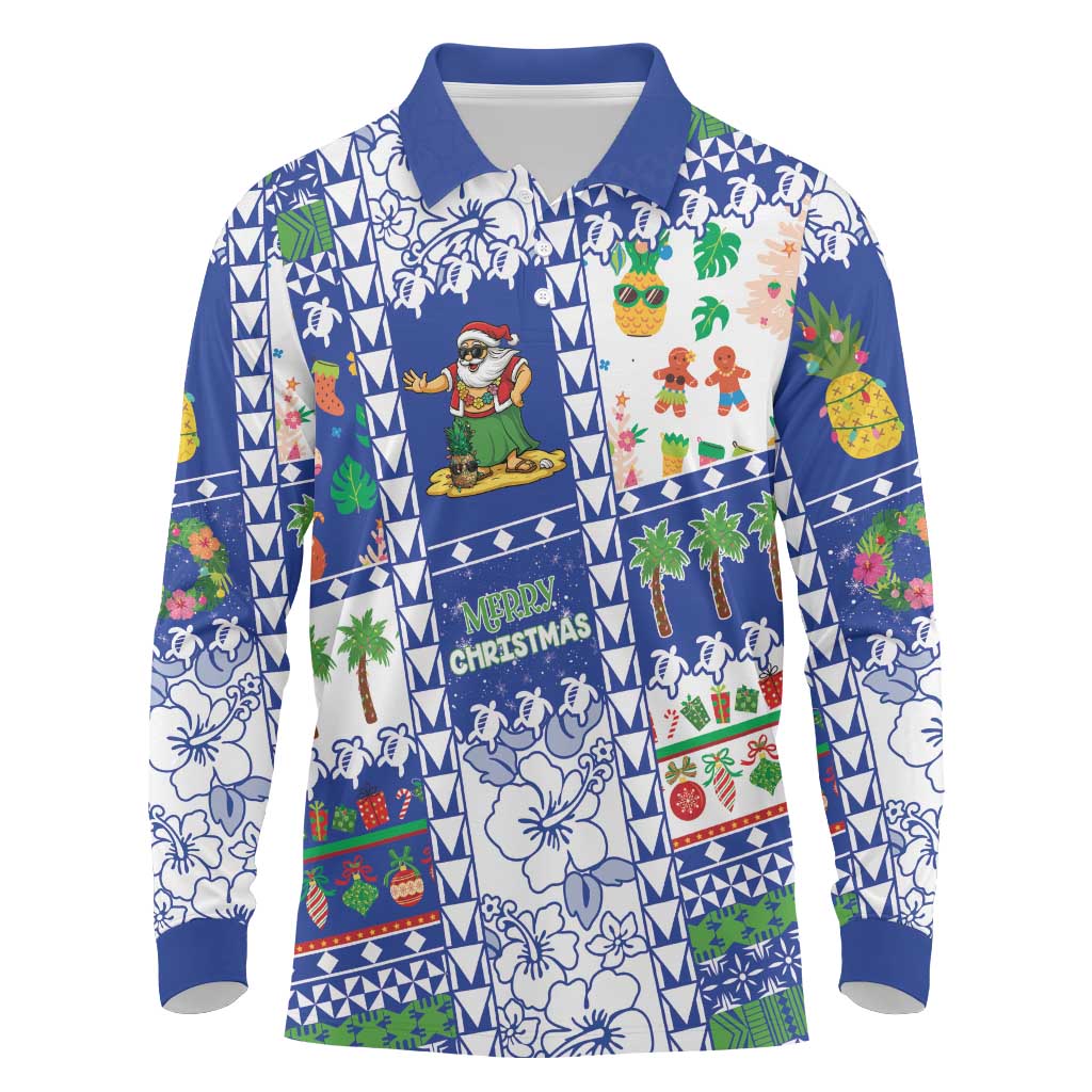 Northern Mariana Islands Christmas Long Sleeve Polo Shirt Festive Beach Vibes - Polynesian Pride