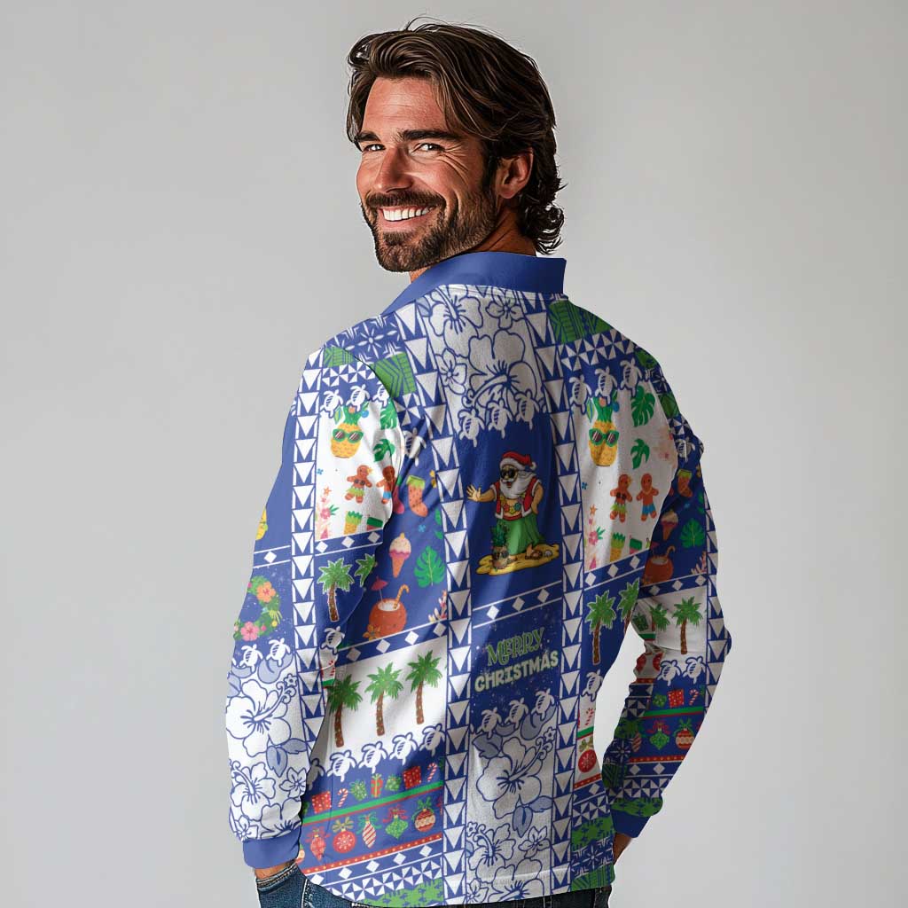 Northern Mariana Islands Christmas Long Sleeve Polo Shirt Festive Beach Vibes - Polynesian Pride