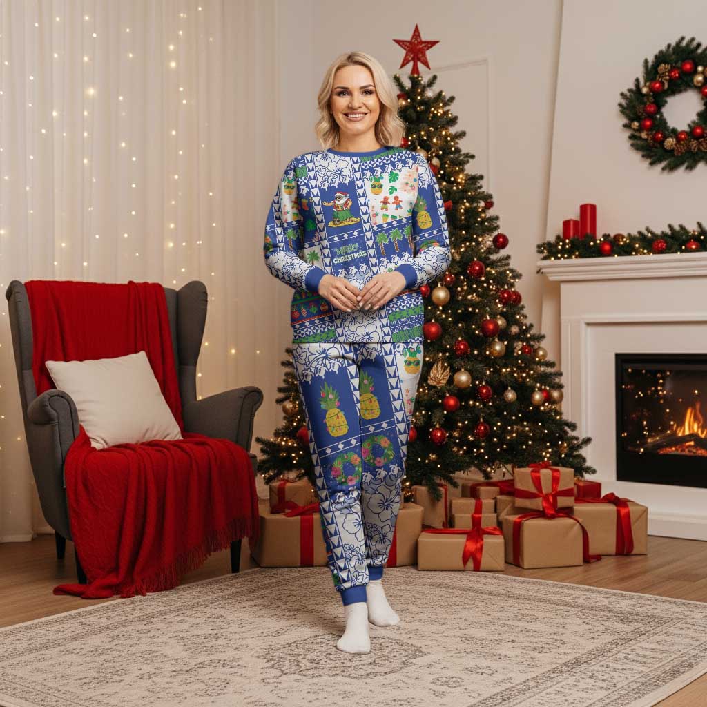 Northern Mariana Islands Christmas Pajama Set Festive Beach Vibes LT05 Women Blue - Polynesian Pride