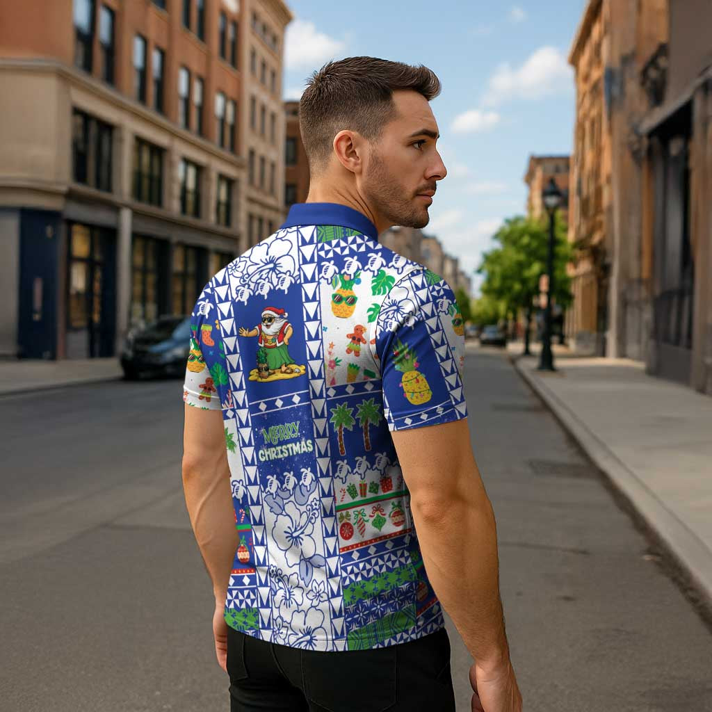Northern Mariana Islands Christmas Zipper Polo Shirt Festive Beach Vibes - Polynesian Pride